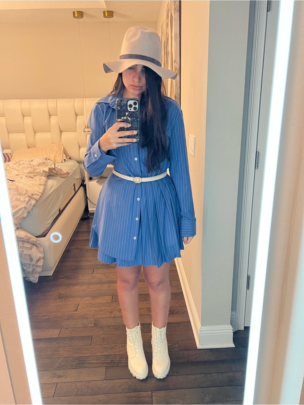 Zara Blue Pleated Button-Front Mini Skirt